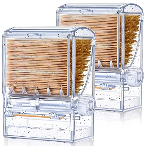 Tessco for you 2 Pieces Toothpick Dispenser Creative Clear Knob Switch Acrylic Toothpick Holder Automatic Box for Table Kitchen Home Restaurant Party