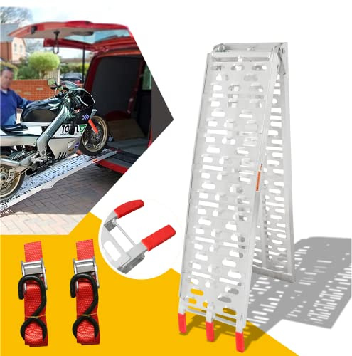 Tubiaz 2X Auffahrrampe 400kg Verladeschiene Verzinkter Stahl Antirutsch Verladerampen für Motorrad, Rasenmäher, Rasentraktor, Länge 160cm