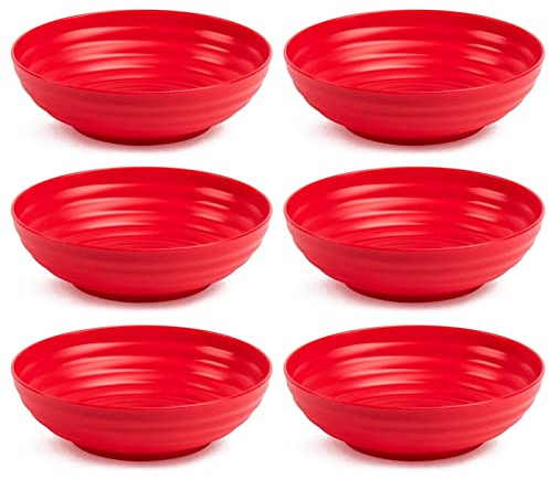 AC - Pack de 6 Platos hondos Decorativos para Navidad – Reutilizable - Fabricado en España - Capacidad 900 ml - Ø 19 x 5,5 cm - Color Granate