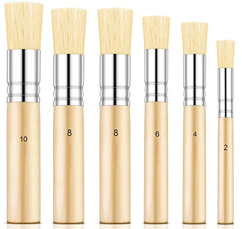 ACONDE Pinceles para plantillas, 6 unidades, cerdas naturales, 5 tamaños, negro, madera, utilizado para acrílico, óleo, pintura de acuarela, bricolaje, pintura artística