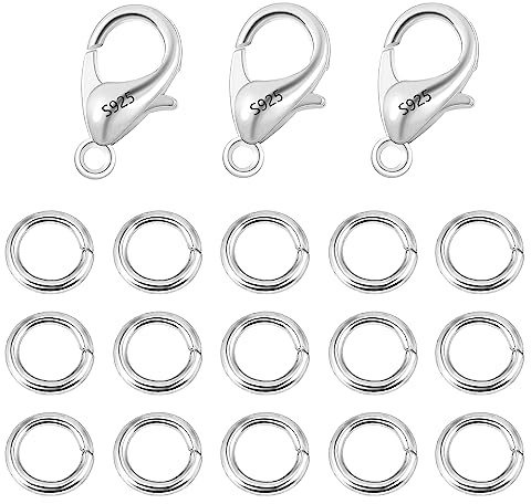 ALEXCRAFT 925 Sterling Silver Jewelry Making Set, 23Pcs Silver Lobster Clasp with Jump Rings Bracelet Necklace Connect Clasps, Large Lobster Necklace Clasp Pendant Charm Connector Jewelry Accessories