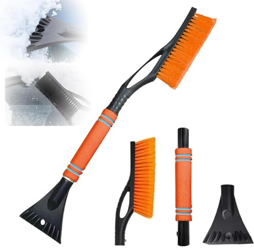 Gxlaihly Grattoir à glace et brosse à neige 2 en 1, brosse à neige pour voiture, grattoir à glace automatique, brosse à neige, amovible, balai de neige, couleur orange,