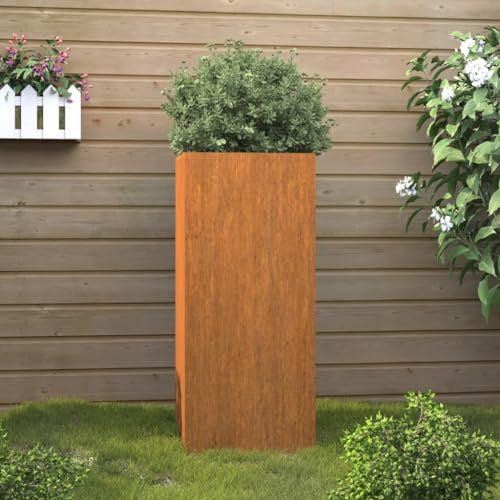 ZQQLVOO Pflanzkübel groß außen Balkon Pflanzkasten Pflanzkübel Rostig 32x27,5x75 cm Cortenstahl Ideale Lösung für platzsparendes Gärtnern und gesunde Pflanzen