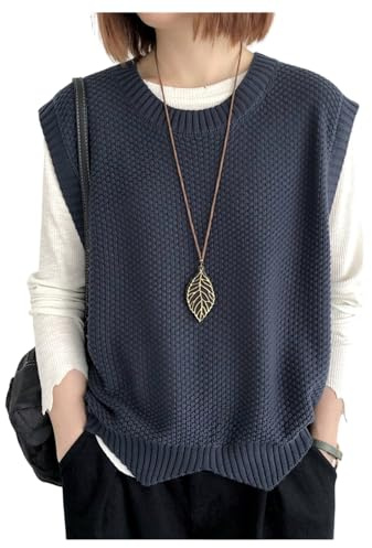 Women's Knitted Vest Knitwear Sweater Vest Knit Jumper Women's Sweater Sleeveless Jumpers Tank Top Dark Blue