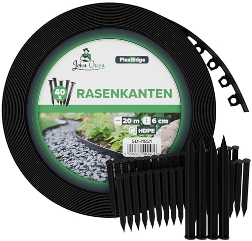 Garten-Rasenkanten 6cm + Dübel, Rasenbegrenzung, Flexible Rasenkante (10m)
