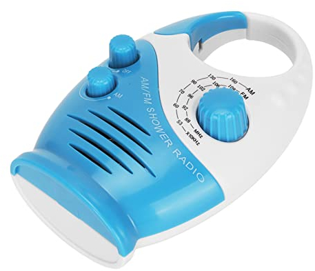 Akozon Tragbares AM/FM-Radio mit Haken, Wasserdichter Musik-Duschlautsprecher für Duschräume, Nachttische und Garagen – Blau