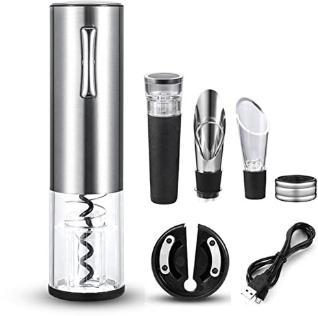Wine Bottle Smart Automatic Electric Wine Opener USB Rechargeable Wine Bottle Corkscrew Foil Cutter Set Red Wine Opener Kitchen Bar Tool Corkscrews Wine Bottle(B)