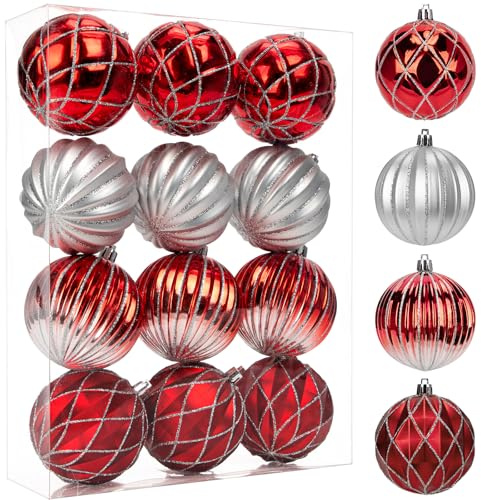 Arborus 12 Stück Weihnachtsbaumkugeln 8 cm Weihnachtskugel Set Geriffelt Christbaumkugeln Rot Kunststoff Kugeln für Christbaumschmuck Weihnachtsbaumschmuck Tannenbaumdeko Türkranz Deko Weihnachtsdeko