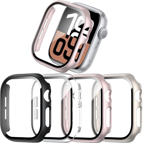 JZK 4-Stück Schutzhülle für Apple Watch Series 11 (2025)/Series 10 42mm, Hart PC Ultradünne Gehäuse Hülle Eingebaut Kratzfest Gehärtetes Glas Schutzfolie für iWatch Series 11/10 42mm