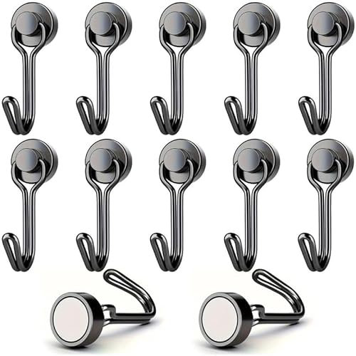 Ronoza 10 Stück Magnethaken Extra Stark,Neodym Magnete Haken 20MM,Magnetische Haken Max Tragfähigkeit 15KG Geeignet für Grill,Küche, Gadgets, Schließfächer, Büro, Kühlschränke (Schwarz)