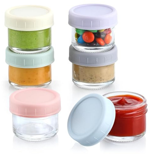 Lot de 6 Petits Récipients en Verre avec Couvercles Hermétiques,50ml, Boîtes de Conservation Alimentaire pour Sauces,Dips,Compatible avec Micro-Ondes et Lave-Vaisselle,pour Pique nique et Déjeuner