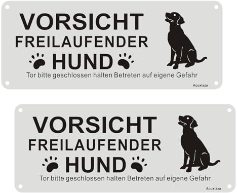 Acuxiaza 2 Stück Vorsicht Hund Schild, 25x 10cm Aluminium Warnung Vor Dem Hund Schilder Warnschild, Achtung Hund Vorsicht Bissiger Hund Schild mit Selbstklebend und Vorgebohrten Löchern