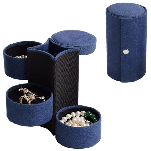Aorine Schmuckschatulle Reiseaccessoires Aufbewahrung Organizer Rolle Aufbewahrungsbox für Schmuckrollen aus Kunstleder Geeignet für Halsketten Ohrringe Armbänder Ringe für Mädchen Frauen Mütter,Blau