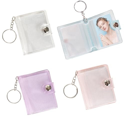 4 Stück Mini Fotoalbum, Foto-Schlüsselanhänger Kleines Fotoalbum,2 Zoll inkl. 18 Taschen, Schlüsselanhänger & Kartenhalter, Ideal für wertvolle Erinnerungen, 4 Farben