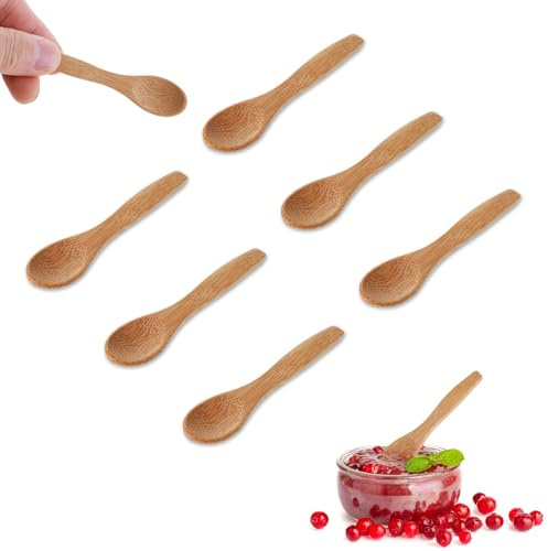 Yuanchu 6 Stück Klein Holzlöffel,Mini Holzlöffel 3.5in Kleine Löffel Gewürzlöffel Honiglöffel Teelöffel Handgefertigte Holz Löffel Küchenzubehör für Honig Tee Salz Zucker Pfeffer Kaffee Eis Saucen