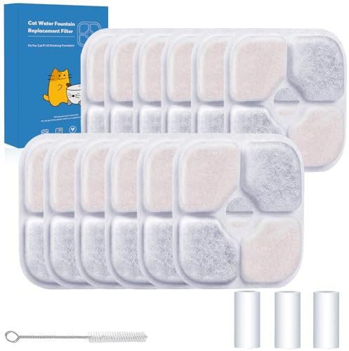 12 Stück Katzenbrunnen Filter - kompatibel mit Catit Pixi Trinkbrunnen Filter mit 3 Pumpenschläuchen und 1 Reinigungsbürste