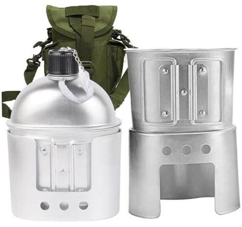 Set di pentole della mensa militare, kit di cassetta da campeggio, mensa anodizzata da 900 ml con mensa, tazza di mensa, stufa a tazza di mensa e borsa per il campeggio, la sopravvivenza, all'aperto