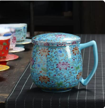 Teeservice aus Keramik, Teetasse aus Keramik, Teebecher mit Deckel, Reisebecher mit Henkel, Becher mit Deckel, großer Keramikbecher, große Becher mit Henkel, Tee-Ei-Bech
