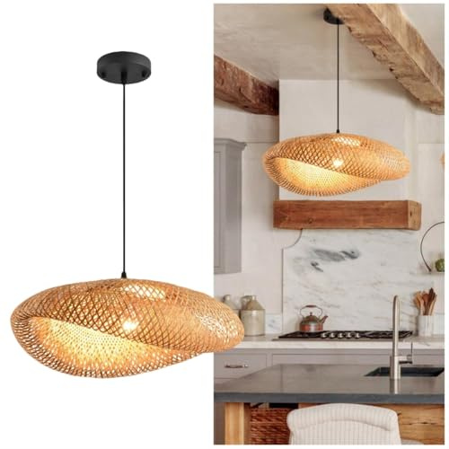 Boho Hängelampe Wohnzimmer, E27 Rattan Schlafzimmer lampe Hängend, Retro-Lichtstroh Lampe Esstisch, Weben Pendelleuchte Vintage, FüR Esszimmer, Teestube, Wohnzimmer, 80CM(Glühbirne nicht enthalten)