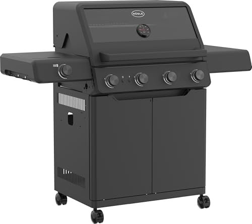 RÖSLE Gasgrill ALLFLAME Prime 4 – 4 Brenner (je 3,5 kW), PRIMEZONE, Vario+ Grillrostsystem, 70x45 cm Grillfläche, Gusseisenroste, Alu-Druckguss, Deckel mit Glaseinsatz, beleuchtete Drehknöpfe, schwarz