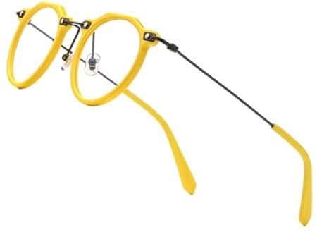 YTGHBIML Rahmenbrille Runde Brillengestelle, Acetat- und Titan-Brillen, Damen-Polygonal-Brillengestell, stilvolle, transparente Herren-Brillengestelle Mode