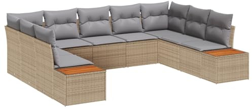 vidaXL Trädgårdsoffset med kudde 9 pcs Beige Poly rattan, Trädgård och terrass, modern modulär utemöbelset, lätt rattansoffa, väderresistent loungesoffa