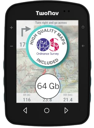 TwoNav Terra GPS Fahrradcomputer mit 3,7 Zoll Breitbildschirm für Berg, Wandern, MTB, Fahrrad mit Karten enthalten (Terra (64 GB) + Großbritannien Topo Vollkarte installiert)
