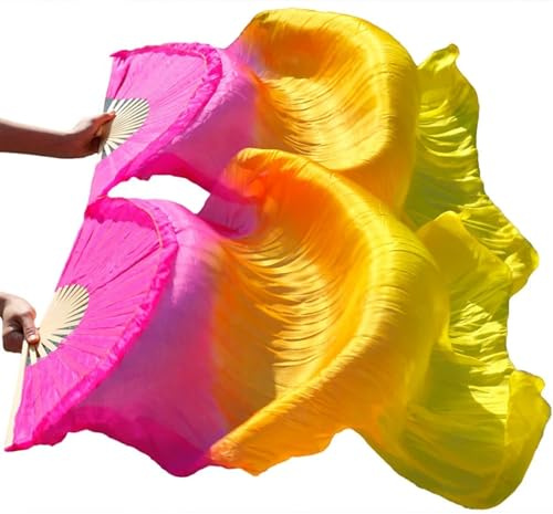 EYRMQWJPC Silks Belly Dancing Fans ， 1 Pair Handmade Dyed Silk Dance Fans 99.99% Real Silk/Imitation Silk Dance ChineseSilk Fan(9,Real silk 120x90cm)
