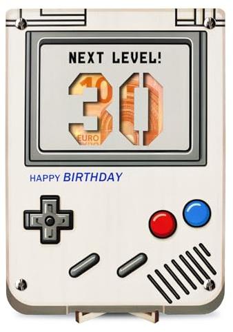XL 30 Geburtstag Frauen Männer Geldgeschenke, 30. Retro Spielekonsole aus Holz mit Grußkarten, Lustig Spiele Geschenk zum 30 Geburtstag Mann Frau - NEXT LEVEL! 30