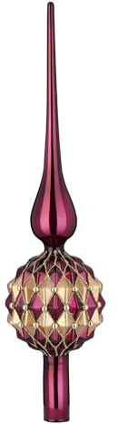 Christbaumspitze Glas 31cm D=8cm - glänzend & mit Ornamenten - Weihnachtsbaumspitze für Weihnachtsbaum - Christbaumschmuck & Weihnachtsbaumschmuck Dunkel Weinrot Bordeaux - Smooth Port