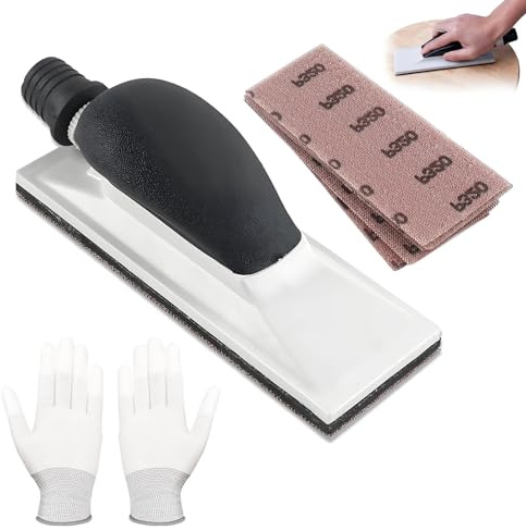 Lijadora de Mano con Aspiración, Lijadora de Mano con Mango de 70 x 198 mm, Taco de Lijado Manual con 6 Tiras de Lijado de Malla, Bloque de Lijado, para Madera, Pintura