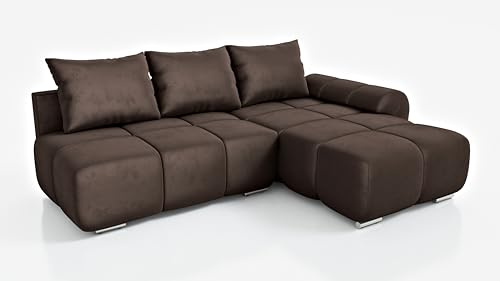 Design Wohnlandschaft Ingrid Braun 270 cm Rechts Ecksofa mit Schlaffunktion