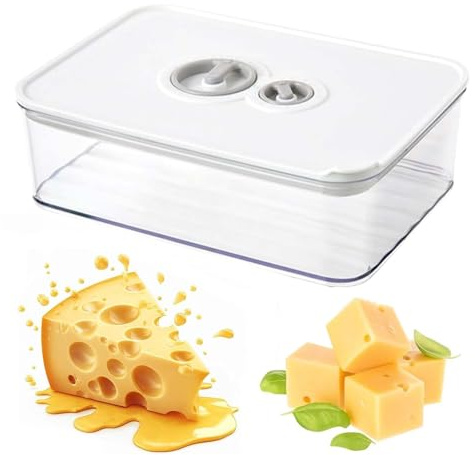 Frasco Hermético para Queso 1250ML con Temporizador, Fiambrera Plana y Apilable para Nevera, Contenedor Transparente para Alimentos, Sin BPA