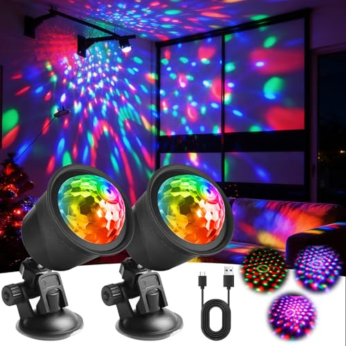 2er-Pack Mini Discokugel, 360° Rotierende Musikgesteuert Discolicht Partylicht, LED Disco Licht mit USB Kabel, Disco Licht DJ Stroboskop Bühnenlicht für Halloween Xmas Partys Draußen und Drinnen