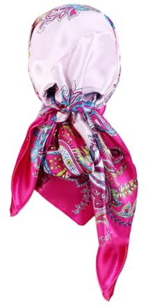 JOINPAYA Foulard Carré en Satin pour Cheveux Femme, Turban Élastique, Foulard Tresses, Bonnet Léger pour Spa et Sommeil, Couleur Rose Fuchsia Paisley, Taille Unique
