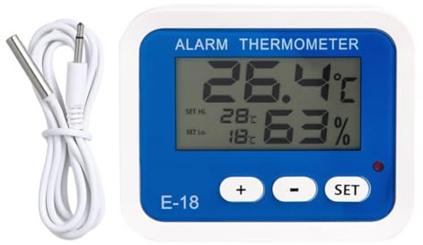 NbgrvB Termómetro e higrómetro electrónico con alarma para frigorífico con cable de sonda, termómetro e higrómetro con cable de sonda para uso doméstico