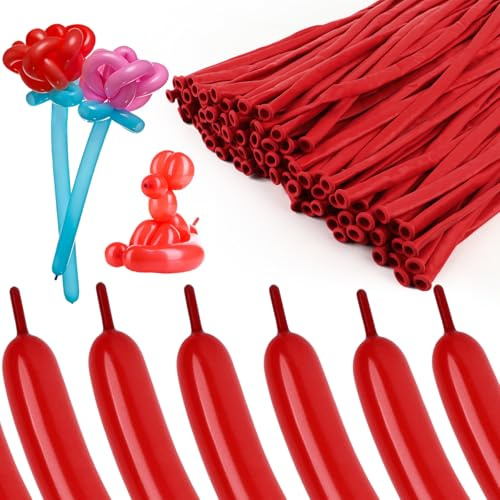260 Luftballons für Ballontiere, 100 Stück dicke Latex-Luftballons, lang, dünn, zum Verdrehen von Clowns, zum Binden von Ballonbögen und Party-Dekorationen (rot)