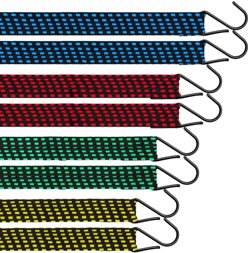 Bungee Cords with Hooks, 8PCS Heavy Duty Bungee Straps, Weatherproof UV-Resistant Bungee Cord, Elastic Bundy Cord with Hooks Includes 40cm, 60cm, 90cm, 200cm for Camping, Tent, Securing Items