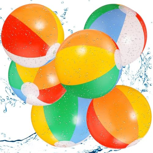 WFKKMEQ Pallone da Spiaggia Gonfiabile, Pallone da Spiaggia Arcobaleno, Giocattoli da Spiaggia Estivi per Bambini e Adulti, Regali per Feste in Costume da Bagno - 6 Pezzi