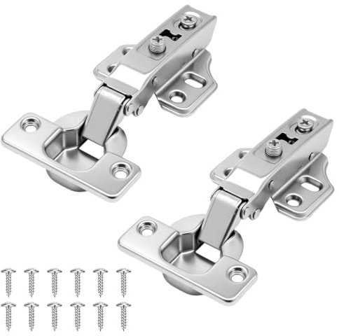 Full Overlay Straight Arm Hinge 35mm Cup 90° Opening Soft Close | Quiet Damping Concealed Cabinet Hinge Furniture Hardware Replacement with Screws for Kitchen Wardrobe Cupboard Doors, 2 Pack