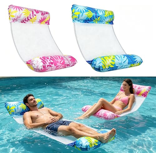 EPODA Wasserhängematte mit Netz 2 Stück, 4-in-1 Luftmatratze mit Netz für Erwachsene, Wassere Liege für Pool, See & Strand, wasserbeständig & langlebig