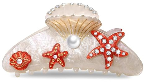Seestern Haarspangen, Haarnadel Seestern Damen, Seesterns Haarklammer, Groß Haarklammer, Rutschfeste Haarklammers, Starfish Hair Clip, Sommerliche Strand Seesterns Haarspange (Weiß)
