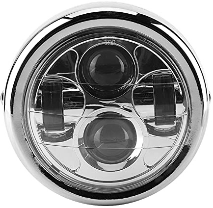 Culnflun Faro LED Redondo Universal para Motocicleta, Faro de Aluminio Retro, luz Blanca Plateada de 12 V, Conjunto de luz Delantera para Motocicleta