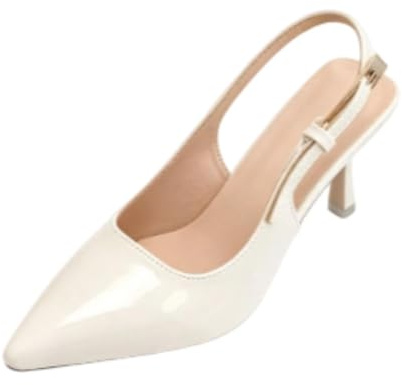Genérico Zapatos De Tacón De Aguja para Mujer Cuero Patentado Punta Afilada Slingback