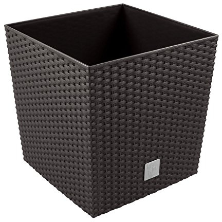 Prosperplast 64L Blumentopf Pflanzkübel inkl. Einsatz quadratisch in Rattan-Optik Kunststoff H 40,5 cm braun
