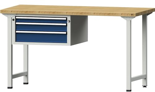 ANKE | Werkbank | Gestellbauweise Serie V | 3 Schubladen | Buchemassivplatte