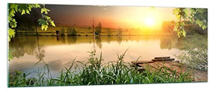 ARTTOR Glasbild 140x50cm Wandbild Glasdruck Landschaften Brücken - 3914 | Brücke See Panorama Groß XXL Modern Dekoration Wohnzimmer Schlafzimmer Küche Wanddeko Kunstdruck Art Wall Decor ARTTOR