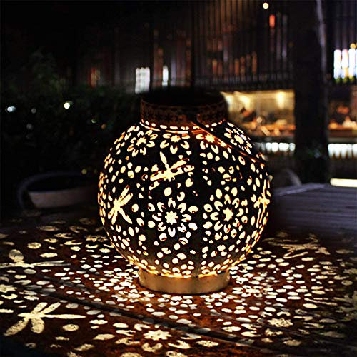 Solar 3D Table Lamp,DINOWIN Waterproof Metal Garden Lights Hollow Dragonfly Night Lights for Bedroom Party Garden,Yard, Indoor,Outdoor Decoration (Style 5)
