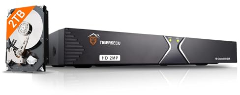 TIGERSECU Super HD 1080P H.264 16 Channel DVR Security Recorder with 2TB Hard Drive, Hybrid 6-in-1 CCTV DVR Recorder Compatible with 2MP and 5MP TVI, AHD, CVI, Analog, RS485 PTZ and IP Cameras
