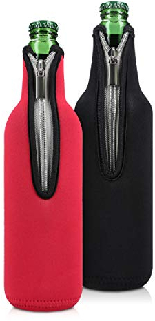kwmobile 2x Rafraîchisseur de Bouteille Compatible avec Bouteille 330-500ml - Lot de Refroidisseurs Bouteilles Verres Bière Vin Soda - noir-rouge